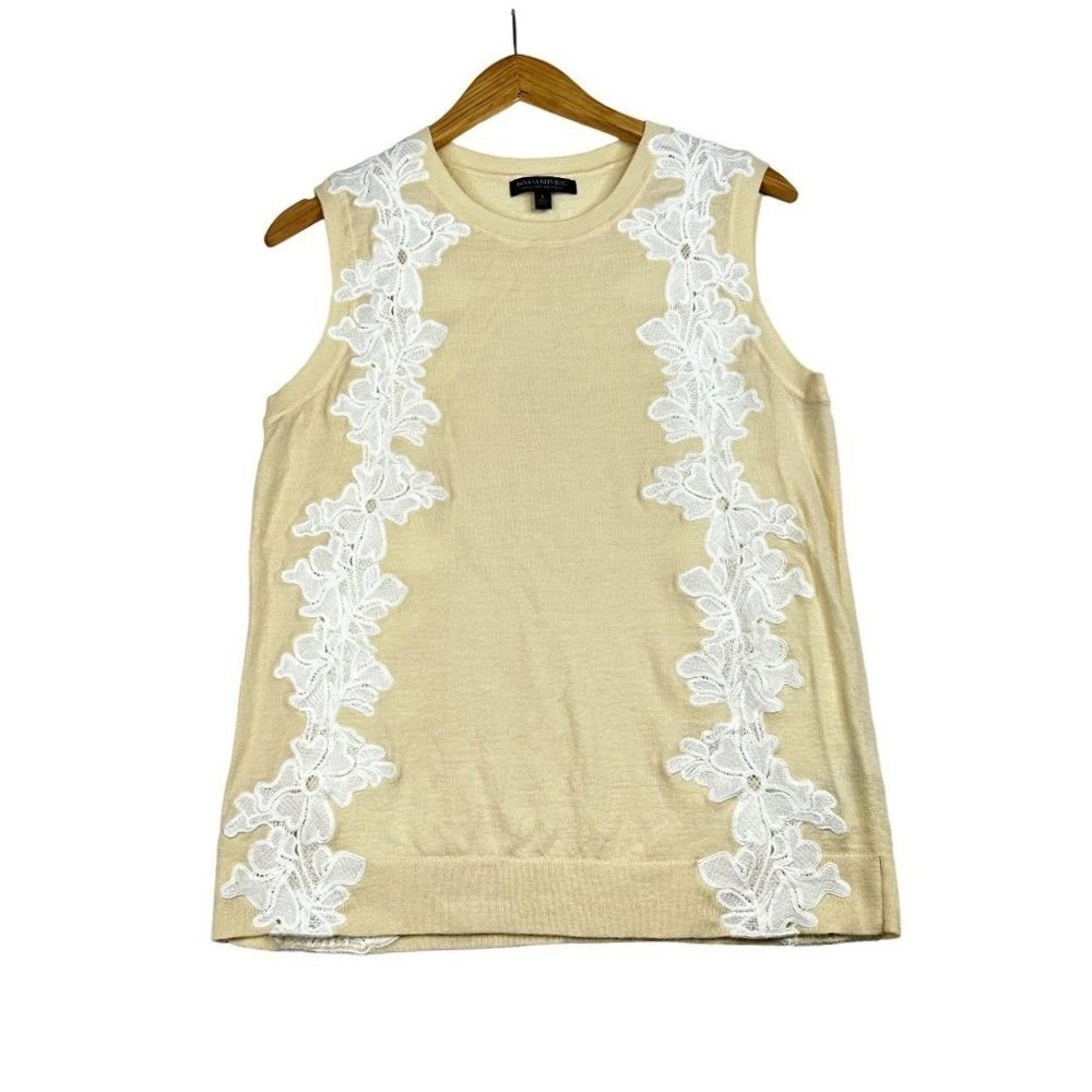 Banana‎ Republic Merino Wool Sleeveless Embroidered Top sz Large Yellow